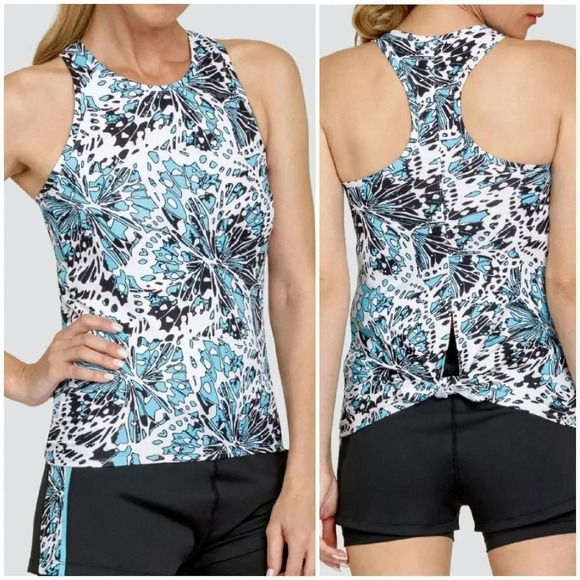 TAIL Activewear, New Meilani Blue Butterfly Floral Tennis Tank Top Size Large - Picture 1 of 10